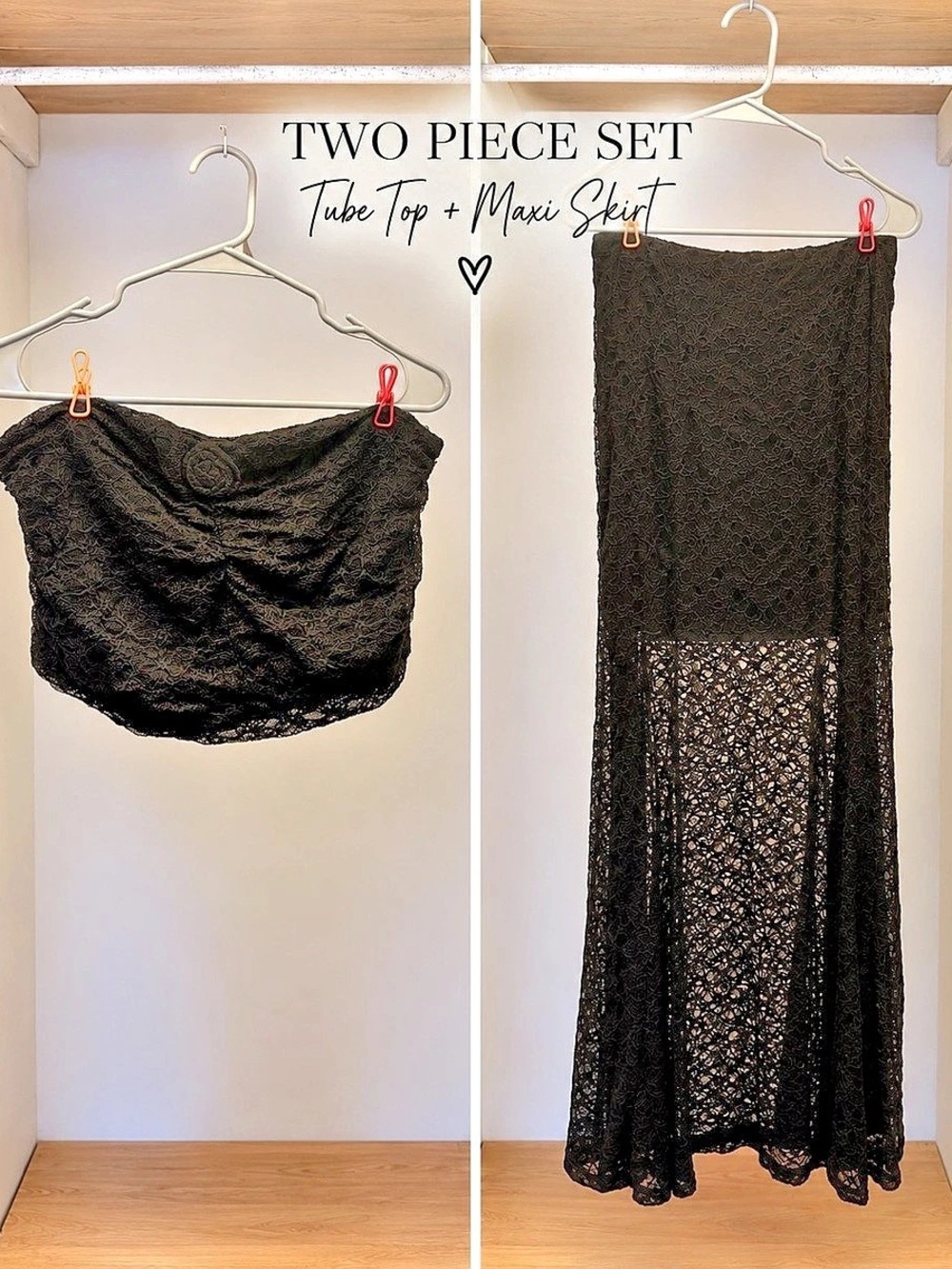 LoveSick Rosette Lace Set Black Lace Tube Top Maxi Skirt Set Size 2